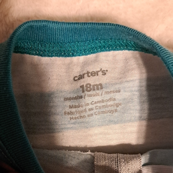 4/$20- Carter's Teal and Gray Striped Bear Footie - Picture 2 of 4